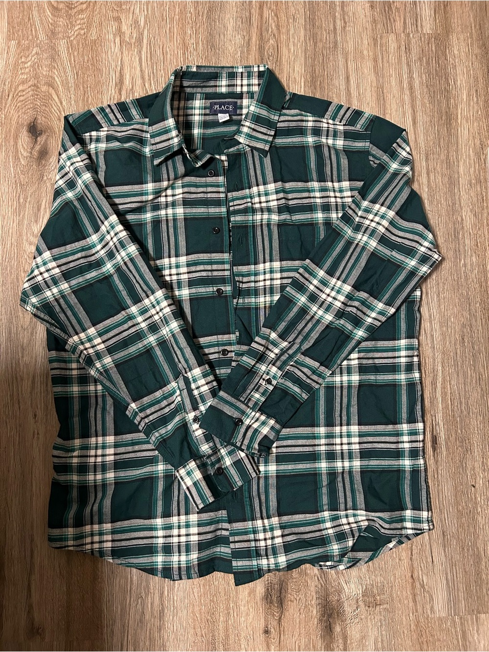 Children’s Place Men's Dark Green Plaid Button-Down Shirt